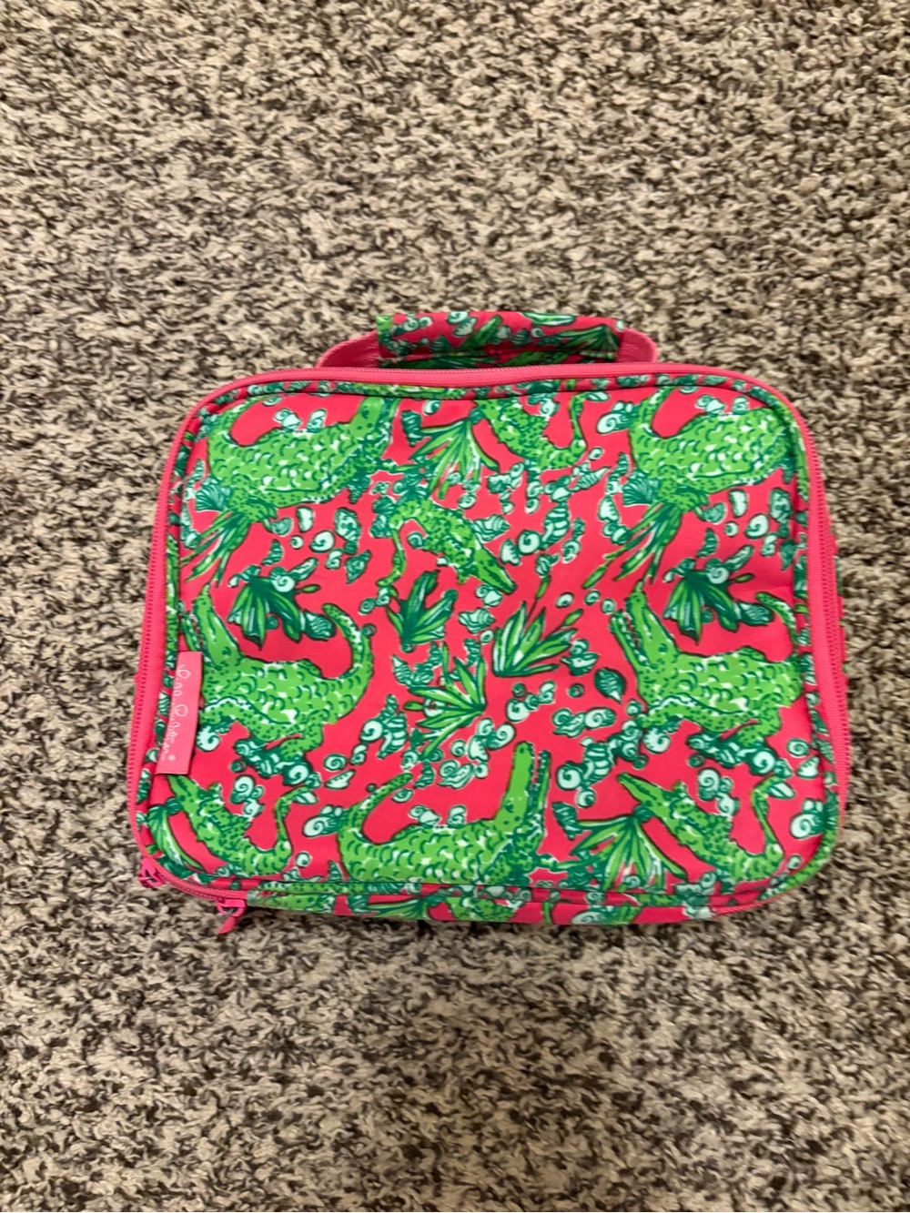 Lilly Pulitzer Pink Lunch Case with Retired Green Alligator Print
